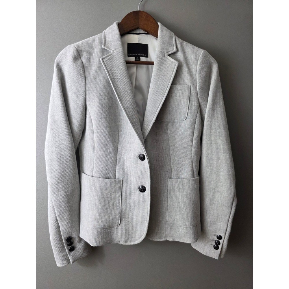 Banana Republic Womens Light Gray Herringbone Blazer Jacket Size 2 Professional